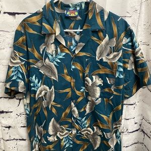 Tropical Teal & Silver Hawaiian Shirt